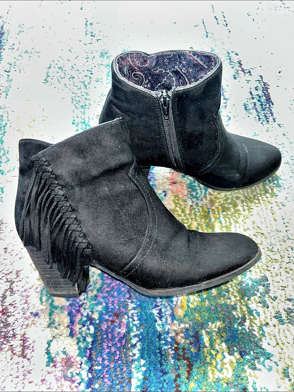 Francesca’s Black Fringe Heeled Ankle Boots